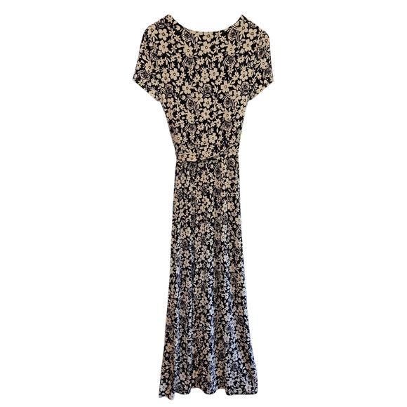 Eliza J SZ 6 Blue White Floral V-Neck Faux Wrap Belted Maxi Stretch Dress - Picture 4 of 10